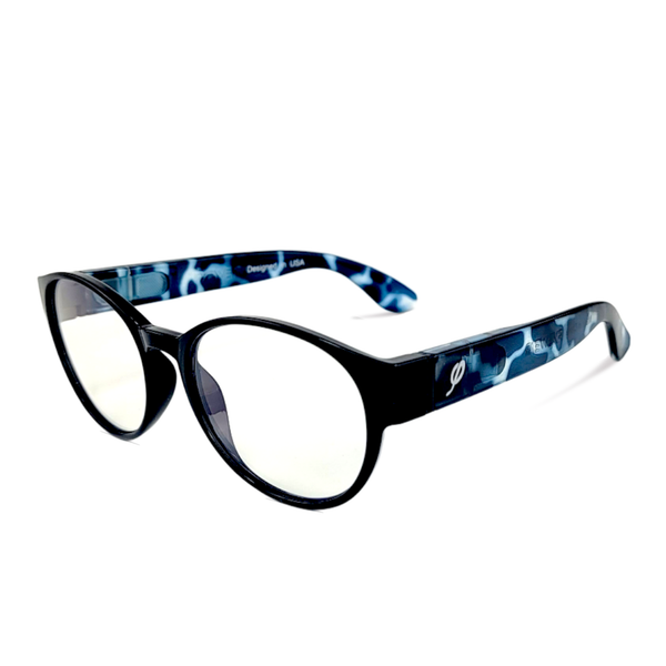 Style O in black and Azure with Blue Light Blocking Computer/ Gaming glasses