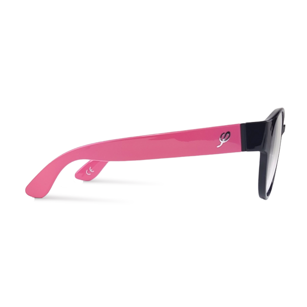 Style "O" in Black and Flamingo with Blue Light Blockers