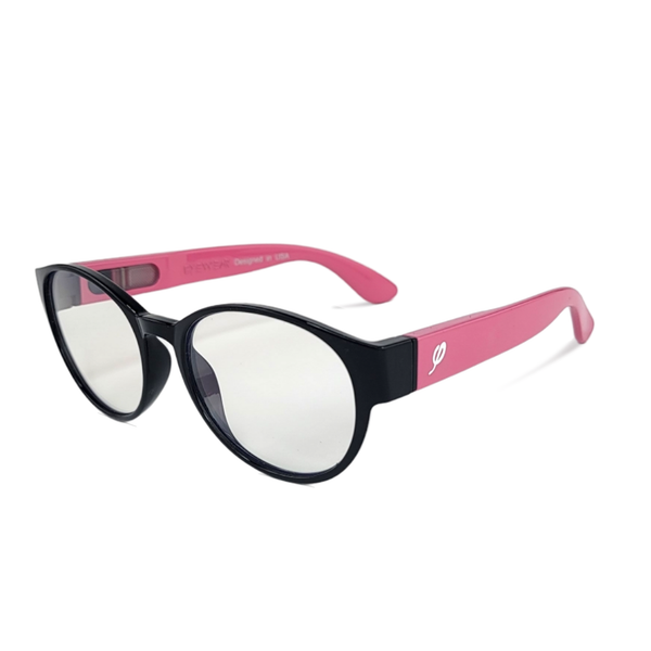 Style "O" in Black and Flamingo with Blue Light Blockers